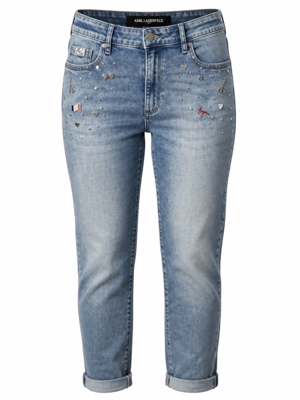 Karl Lagerfeld Light Blue Embellished Cropped Jeans